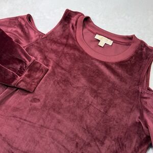 Michael Michael Kors Velvet Cold Shoulder Top XL Burgundy Long Sleeve